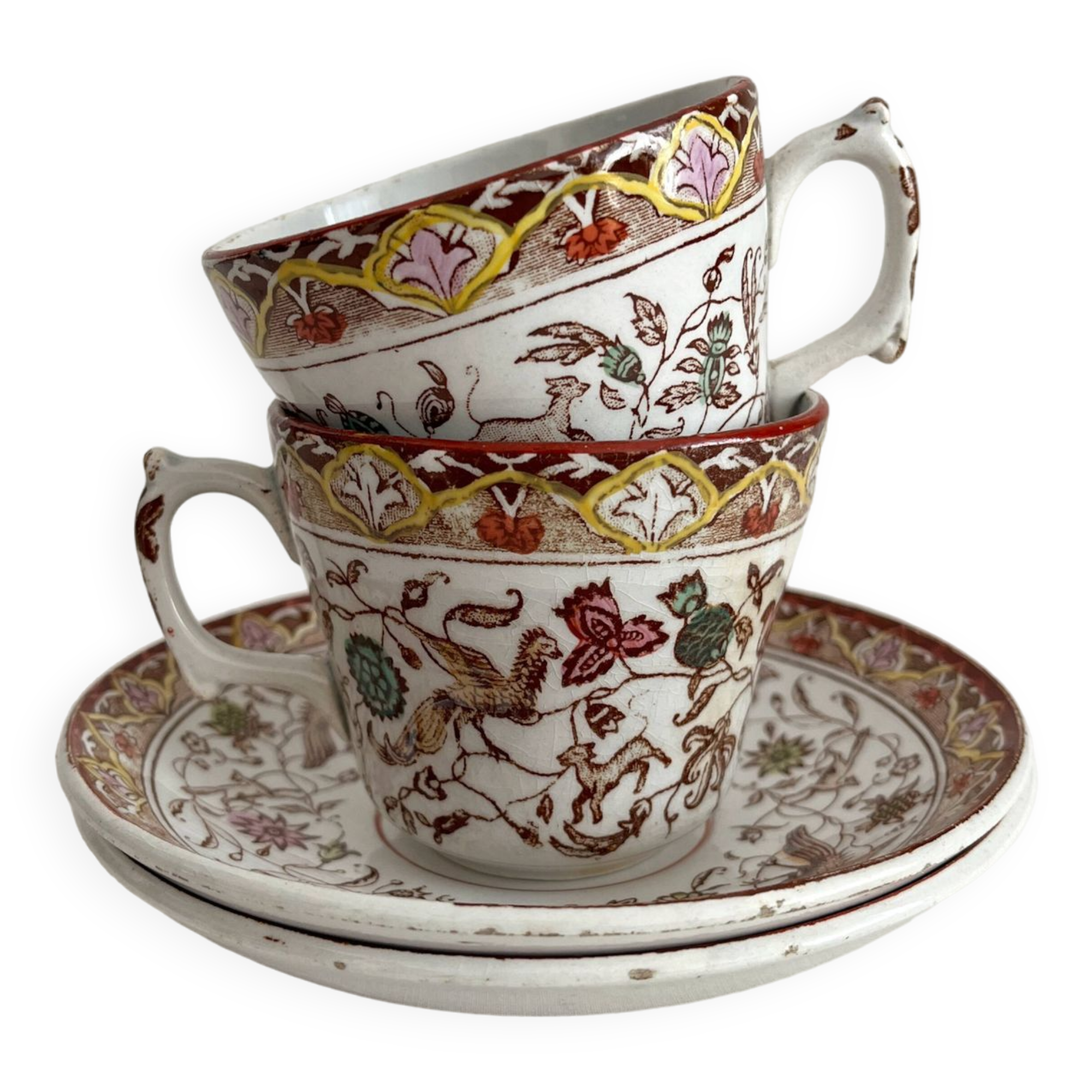 2 polychrome ironstone coffee cups Choisy le Roi