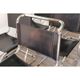 Series of 6 minimalist chairs in chrome metal and black leather around 1970