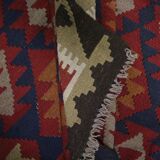 Burgundy Afghan Kilim Rug, Geometric Wool Flatweave, Handmade Tribal Carpet