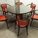 Baumann Diese table and 6 armchairs, Pagnon Pelhaître design, Wenge and red color,