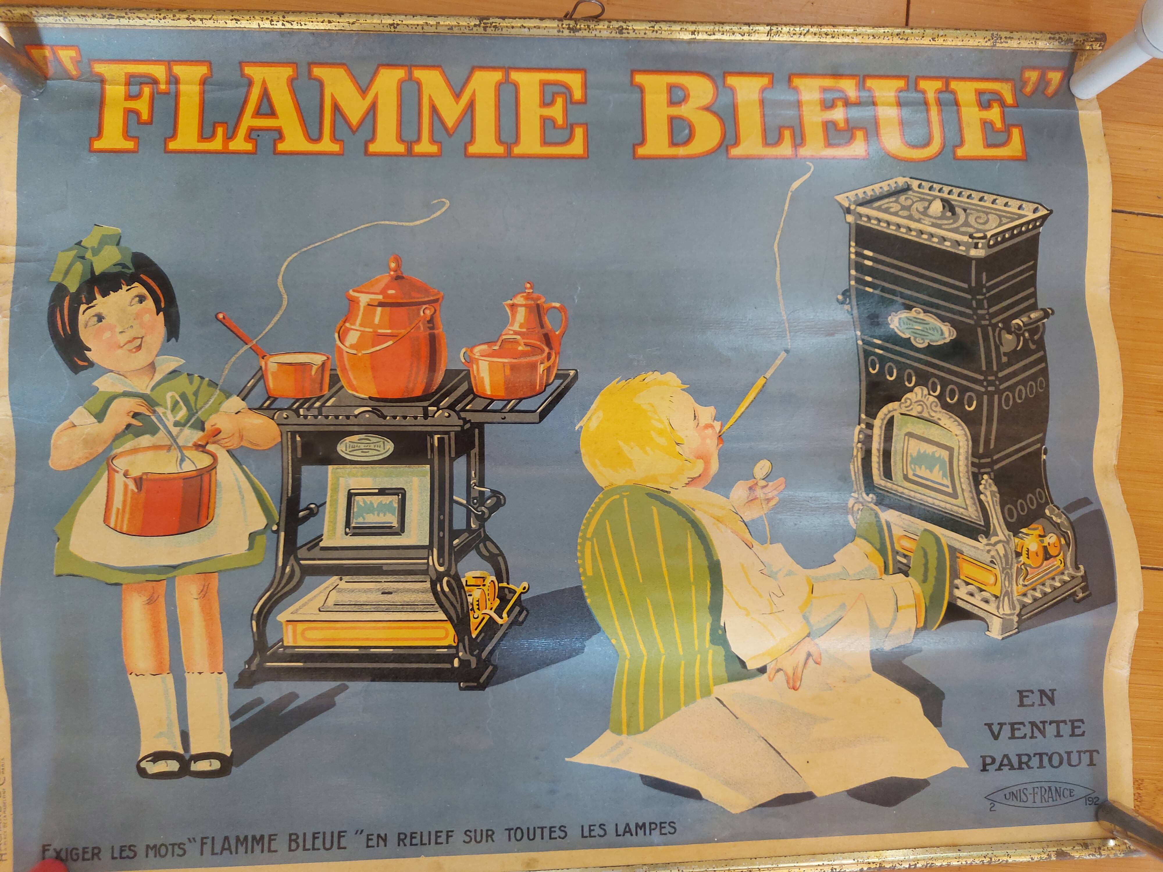 Affiche lithographiée flamme bleu
