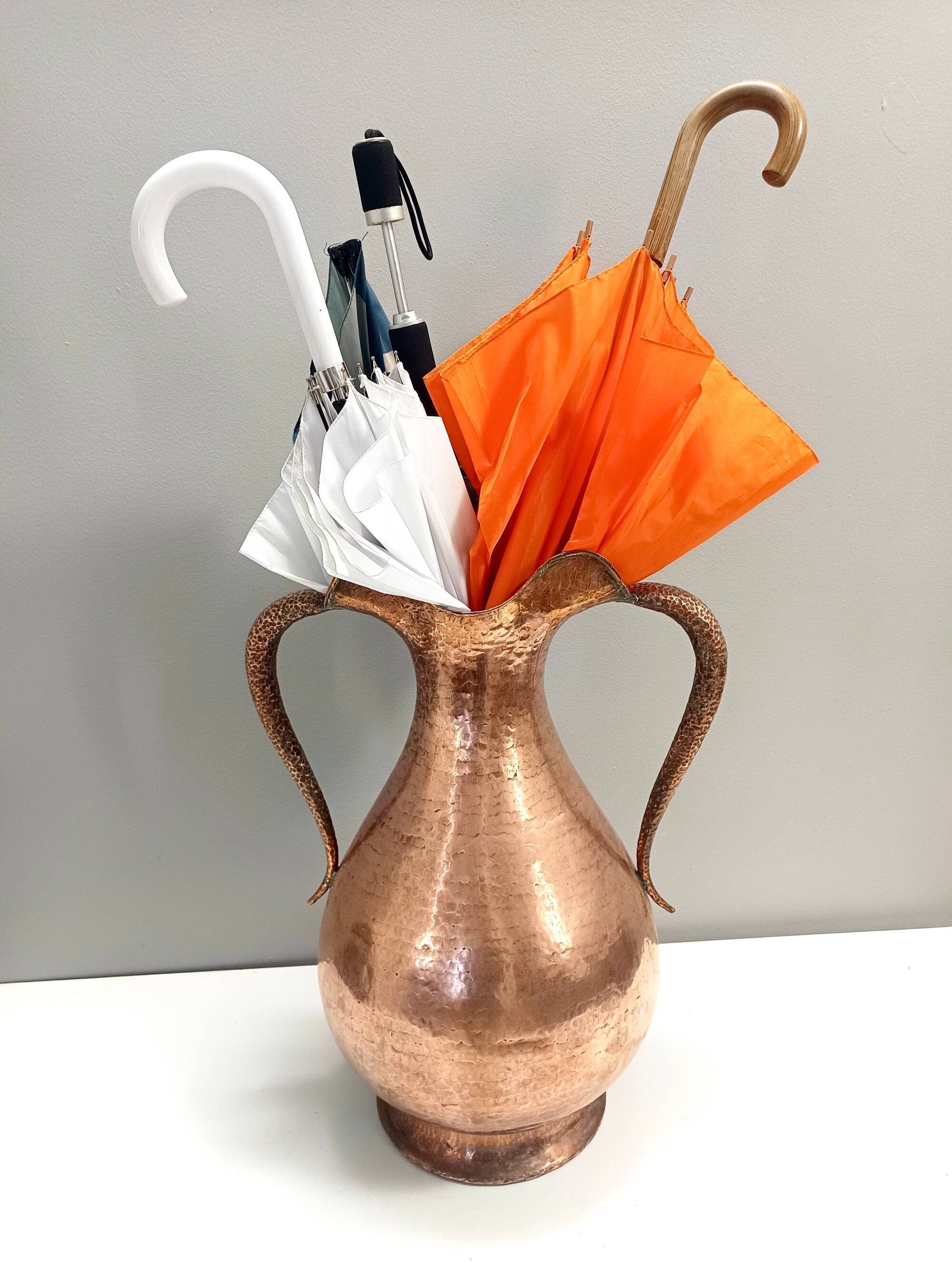 Embossed Copper Amphora Vase / Umbrella Stand by Egidio Casagrande, Italy