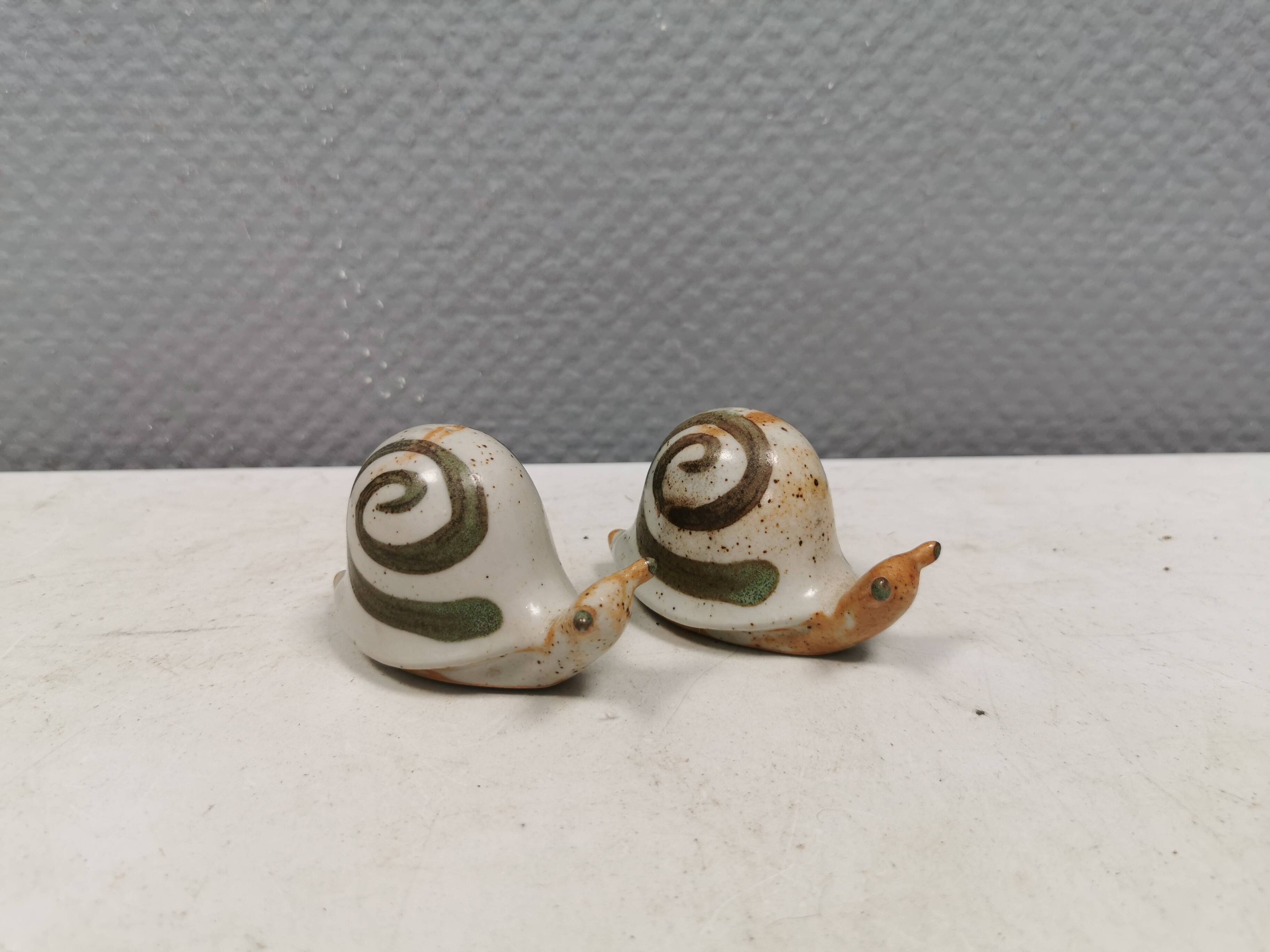 Ceramic snails as salt and pepper shakers, Denmark, 1970s-1980s