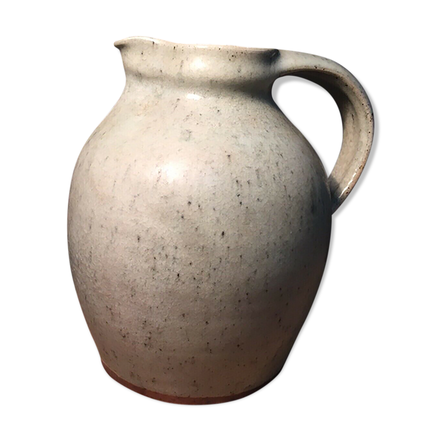Pitcher in speckled gray enamelled sandstone signed
