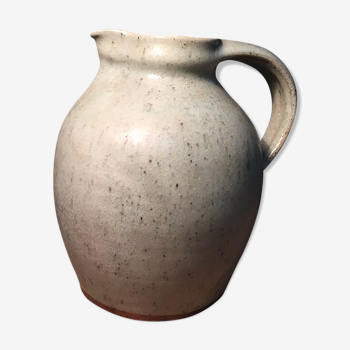 Pitcher in speckled gray enamelled sandstone signed