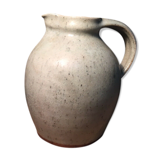 Pitcher in speckled gray enamelled sandstone signed