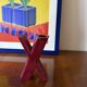 Space age red X letter shaped solifleur vase, Marcel Radureau France 1970
