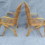 Pair of high-backed rattan armchairs