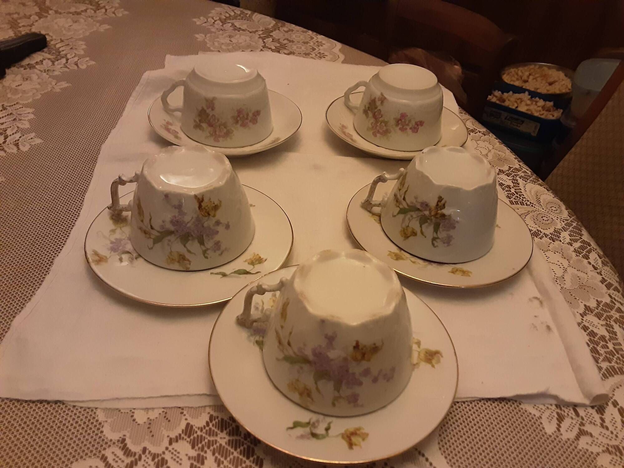 5 cups and saucers for breakfast antique porcelain