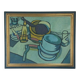 Oil on canvas by aymery rolland. still life with saucepans