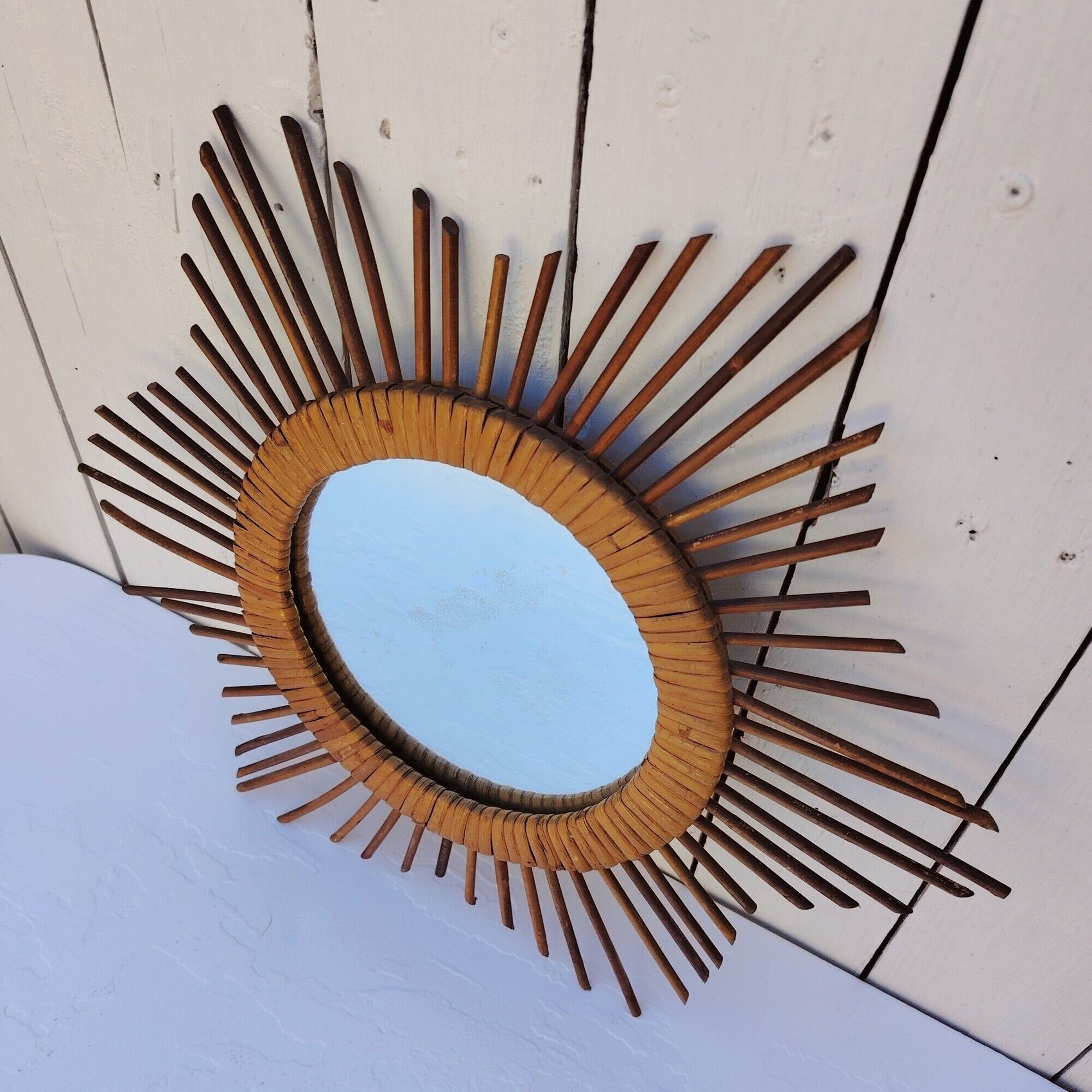 Rattan sun mirror, 1960s design, vintage
