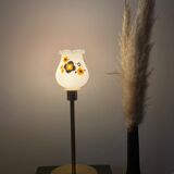 Table lamp with old white glass globe, restyled, lily of the valley shape