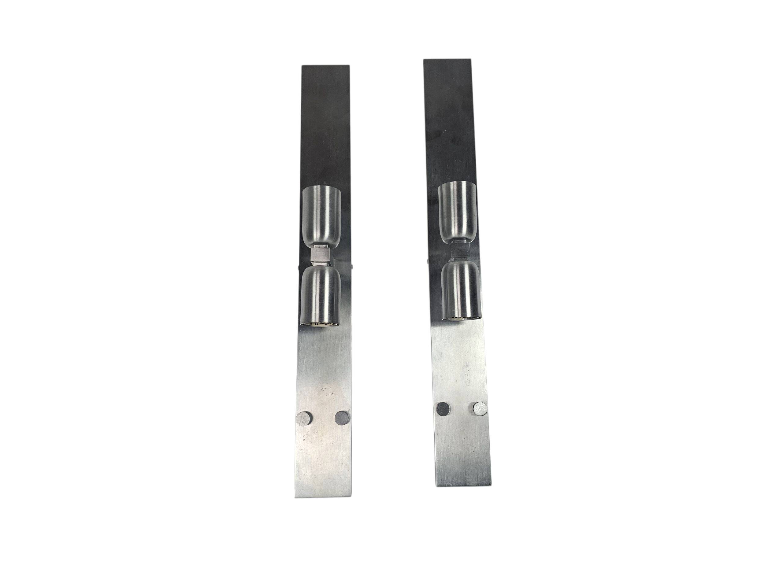 Wall lamps (2) - design Stéphane Davidts - brushed steel - Belgium - 80's
