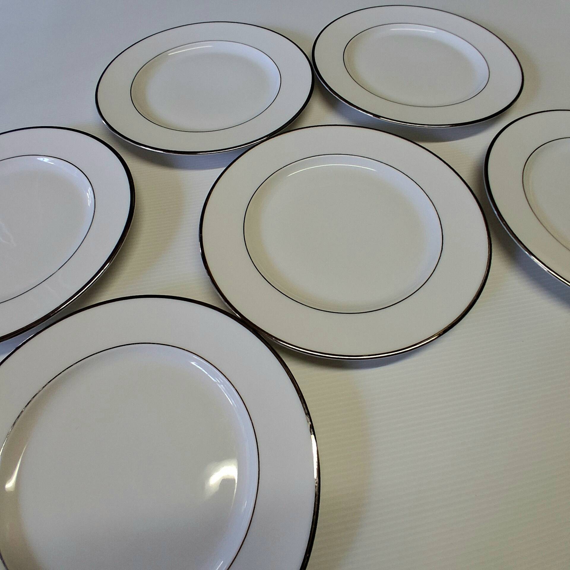 Set of 6 flat plates from Guy Degrène model "Galon Platine" in BE.
