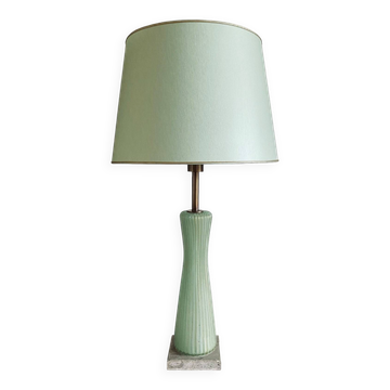 Mid-century modern green Murano glass Table lamp, Barovier & Toso style  Italy, 1940s