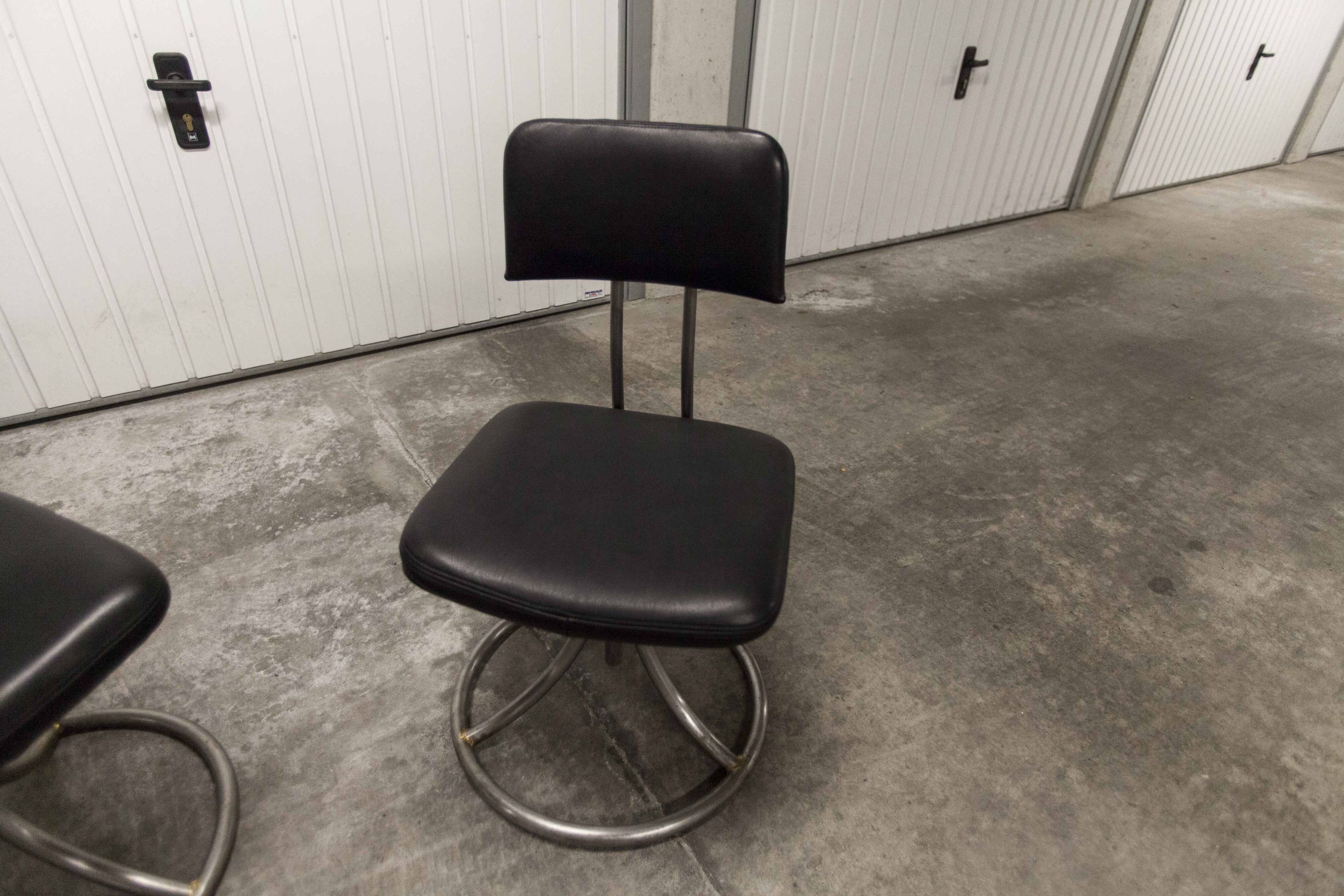 Pair of French Army telegraph operator's swivel chairs, new leather