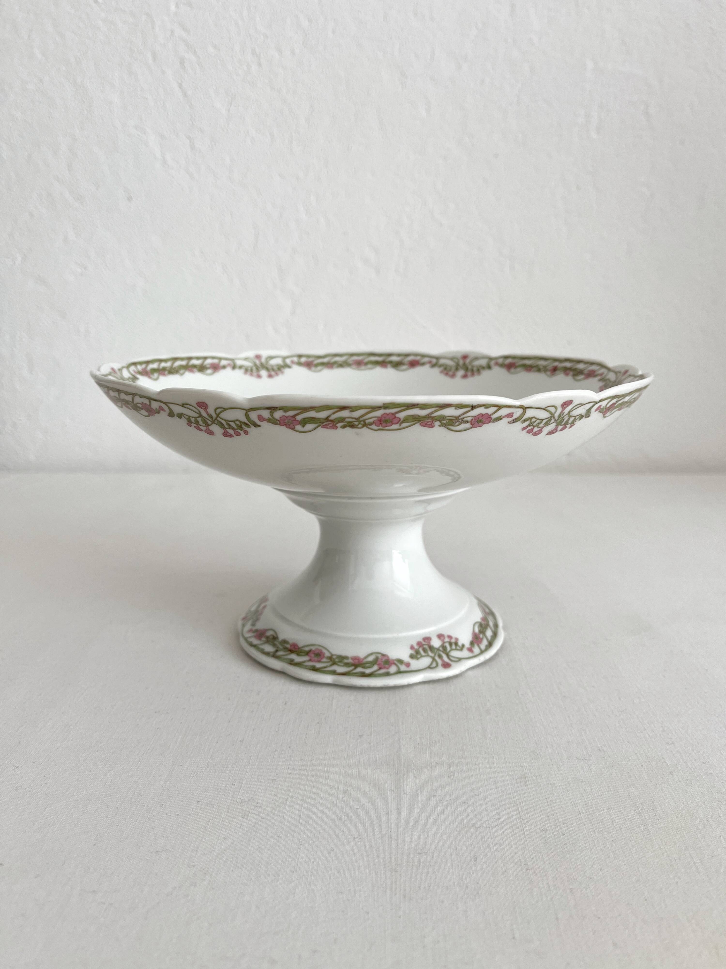 Antique Vierzon porcelain compote dish, A. Hache & cie, Art Nouveau