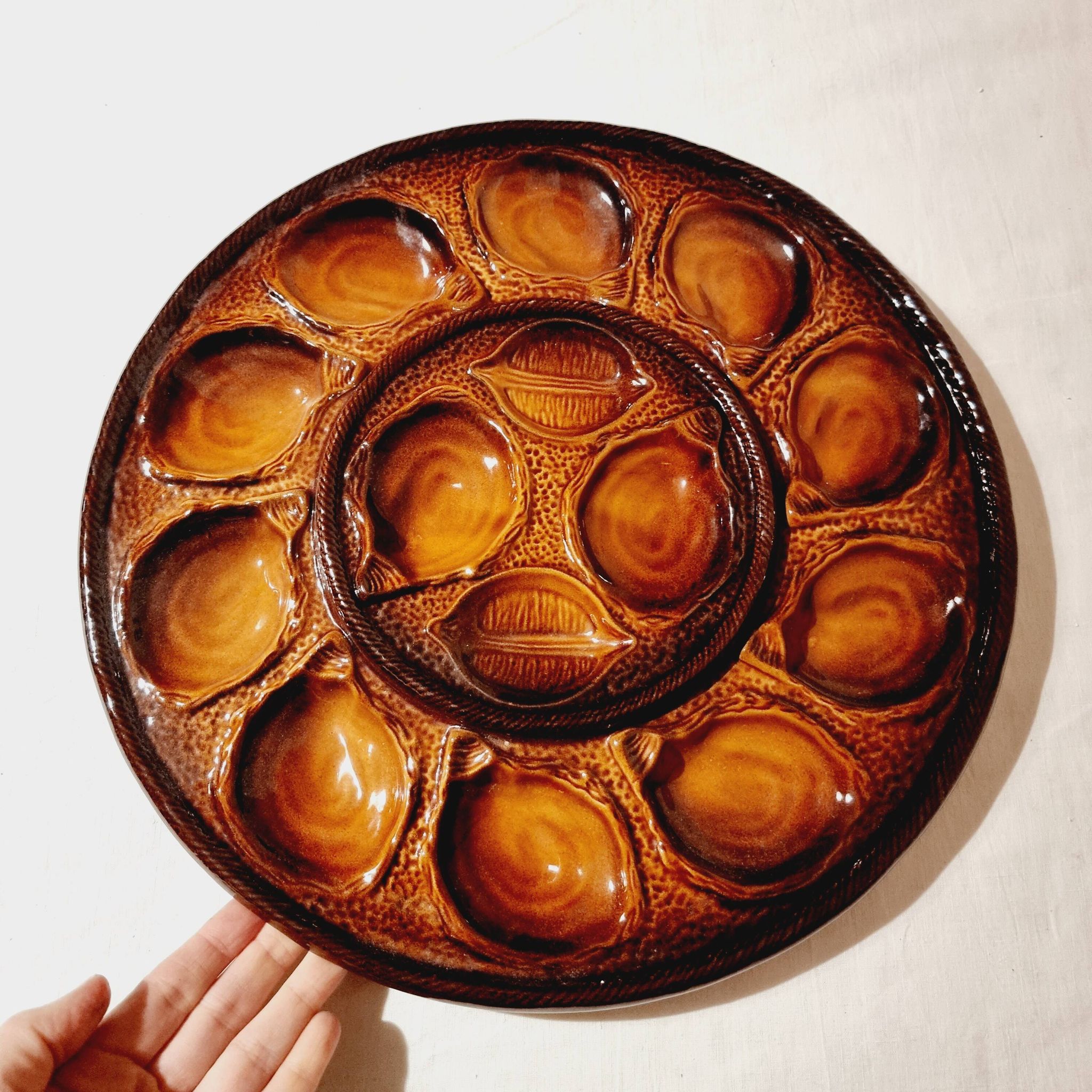 Large Plate for 12 Oysters in French Earthenware from St Clément 1970