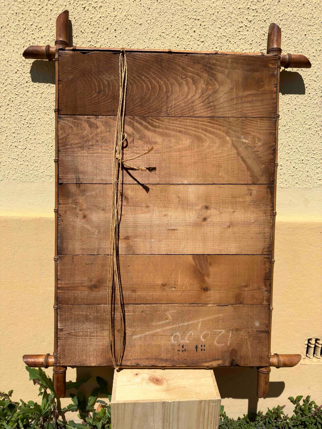 Antique bamboo style mirror mercury glass vintage solid wood