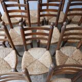 Set of 14 mid-century french rush farmhouse dining chairs