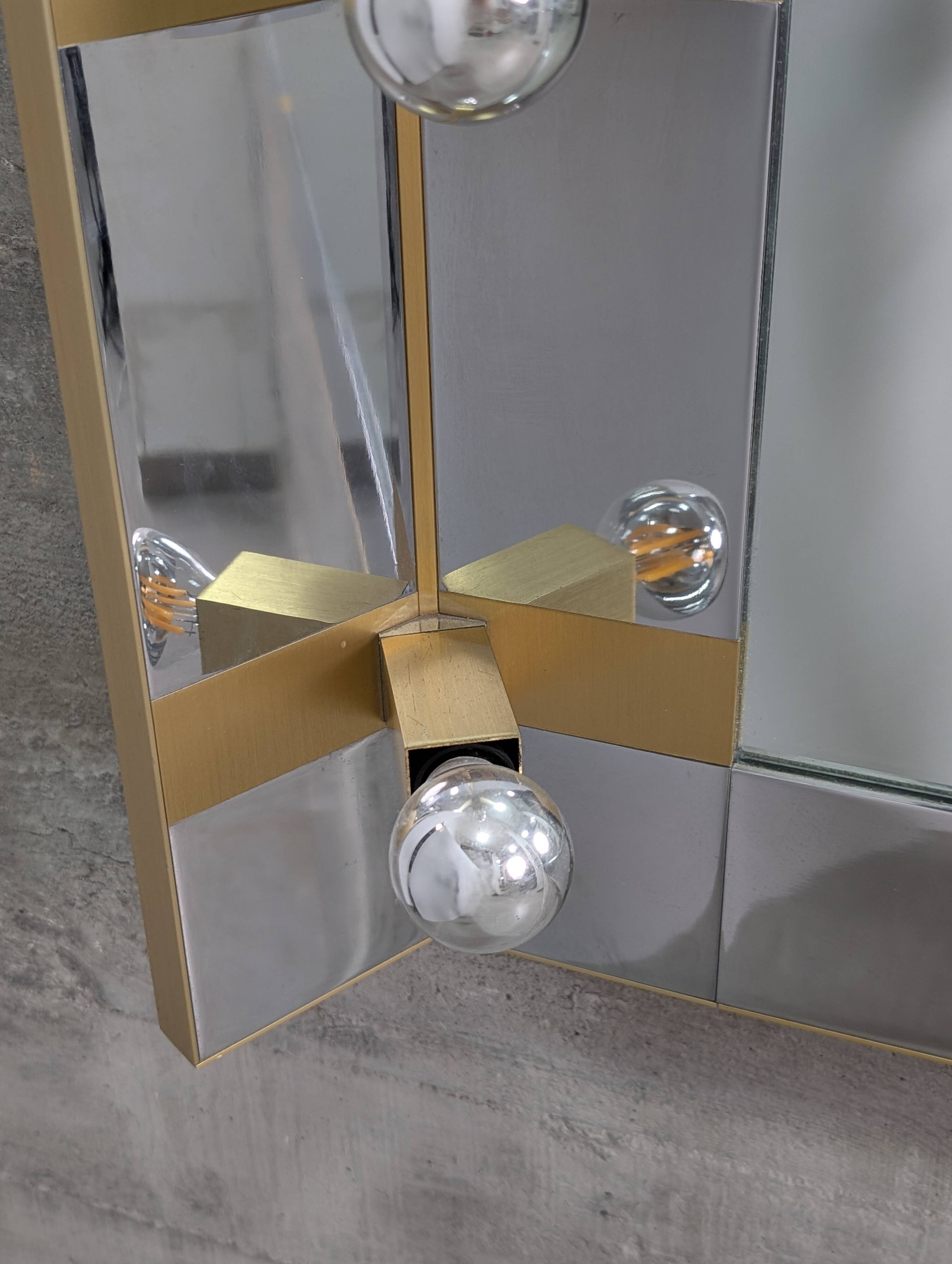 Illuminated dressing room mirror by Gaetano Sciolari in chrome and brass, Italy, 1970s