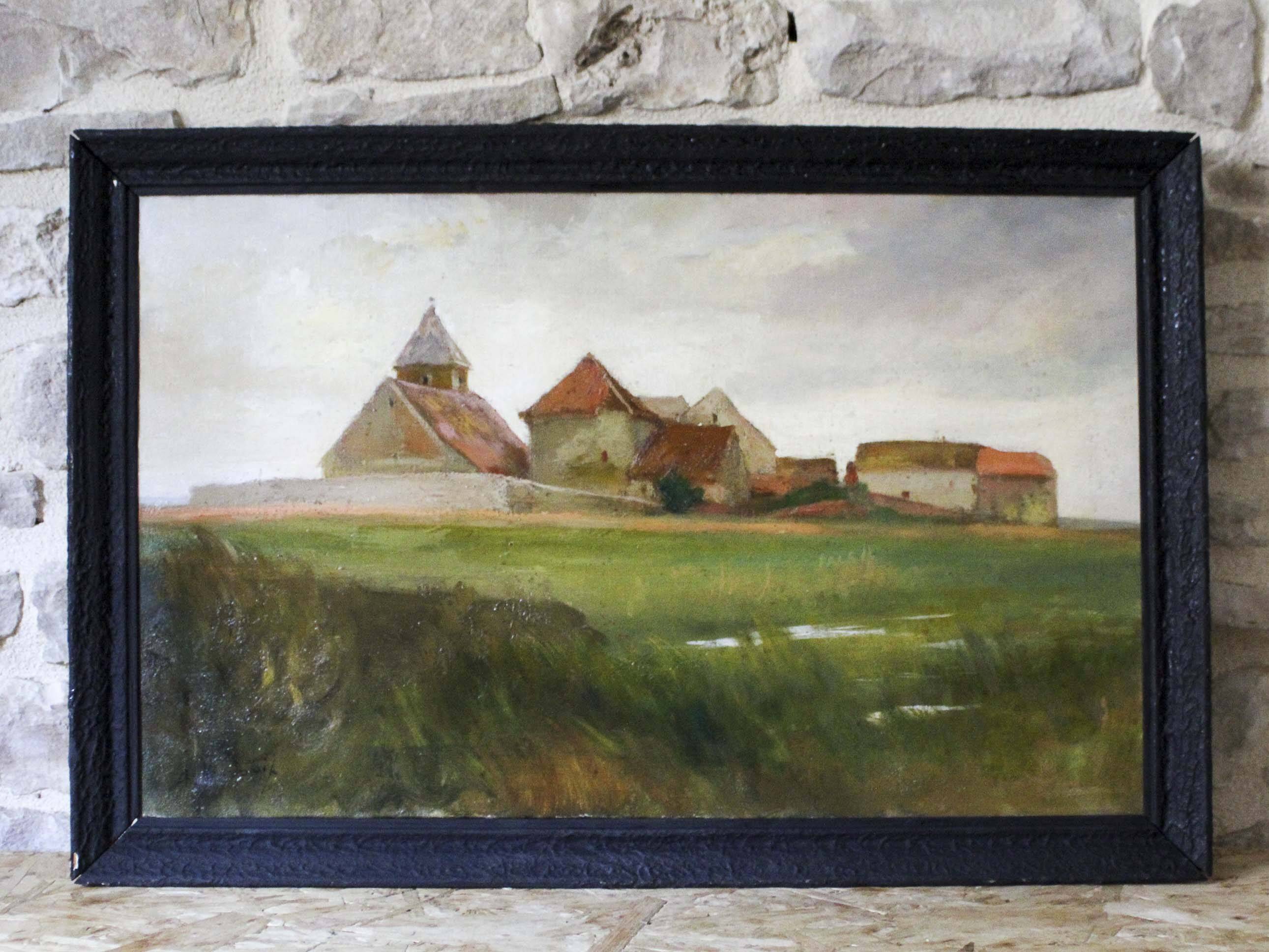 Oil on canvas signed Paysage de Beauce