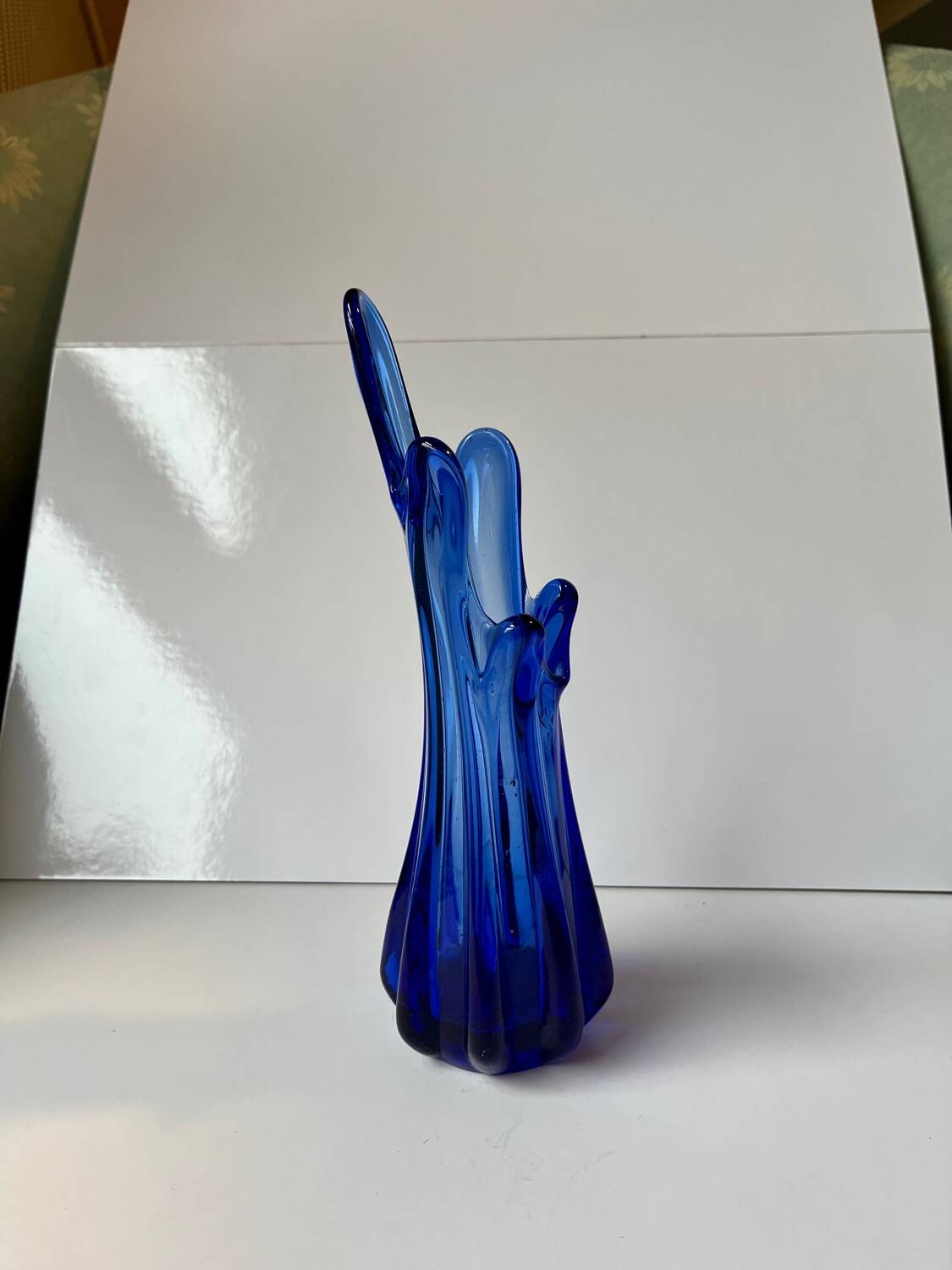Vintage blue blown glass bud vase