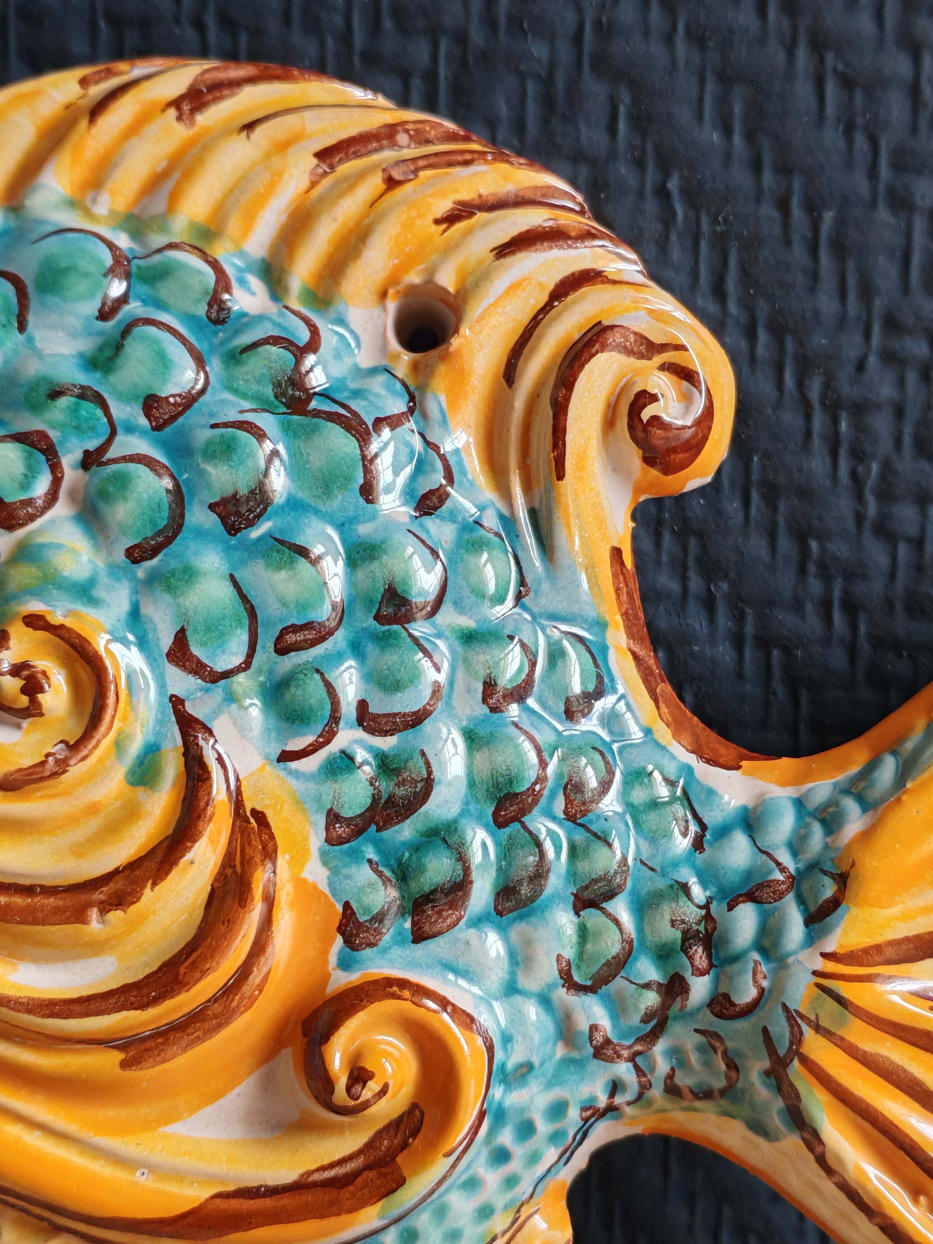 Vintage Ceramic Wall Decorative Fish - Mediterranean Style Decoration