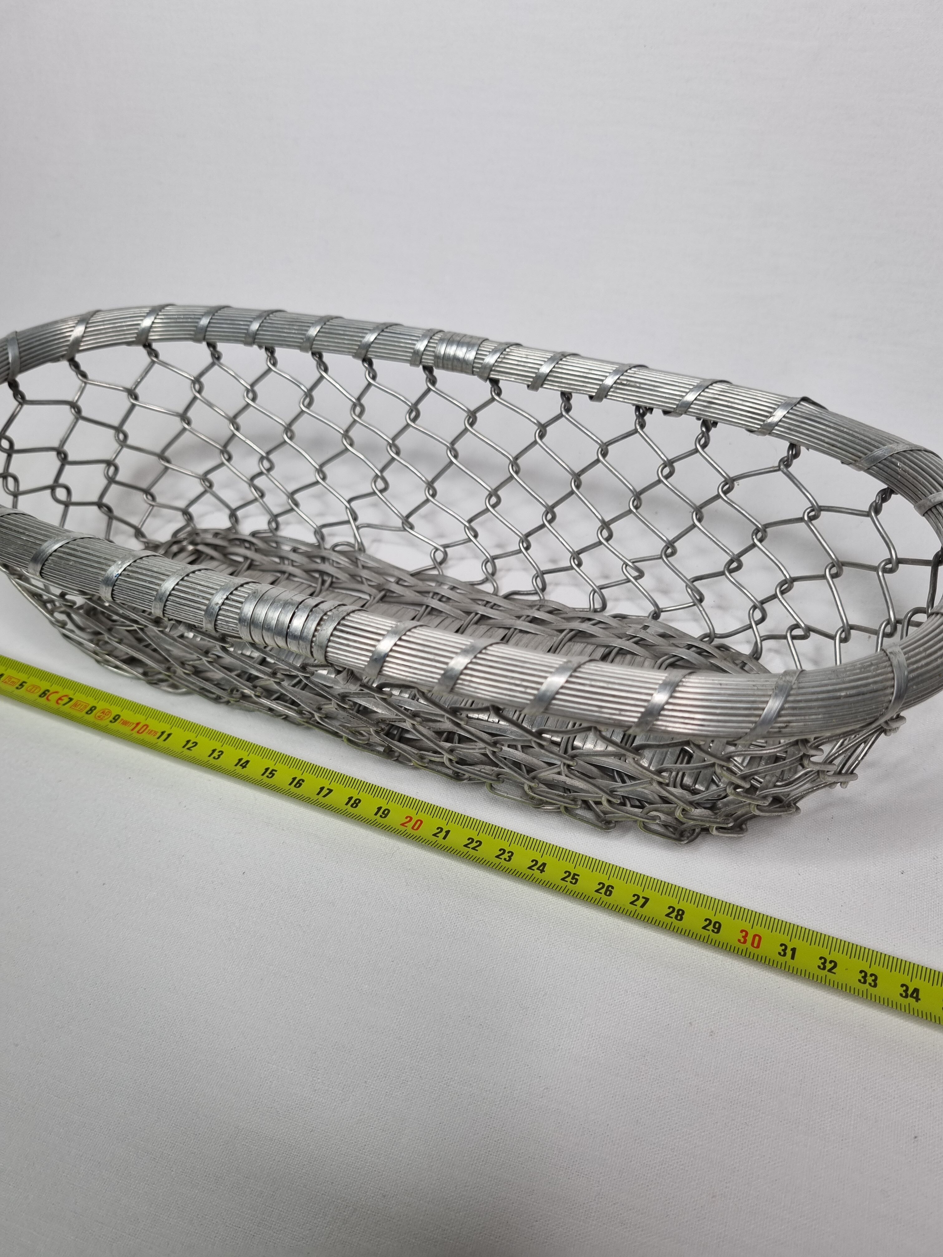 Vintage bread basket in braided metal, 34 cm