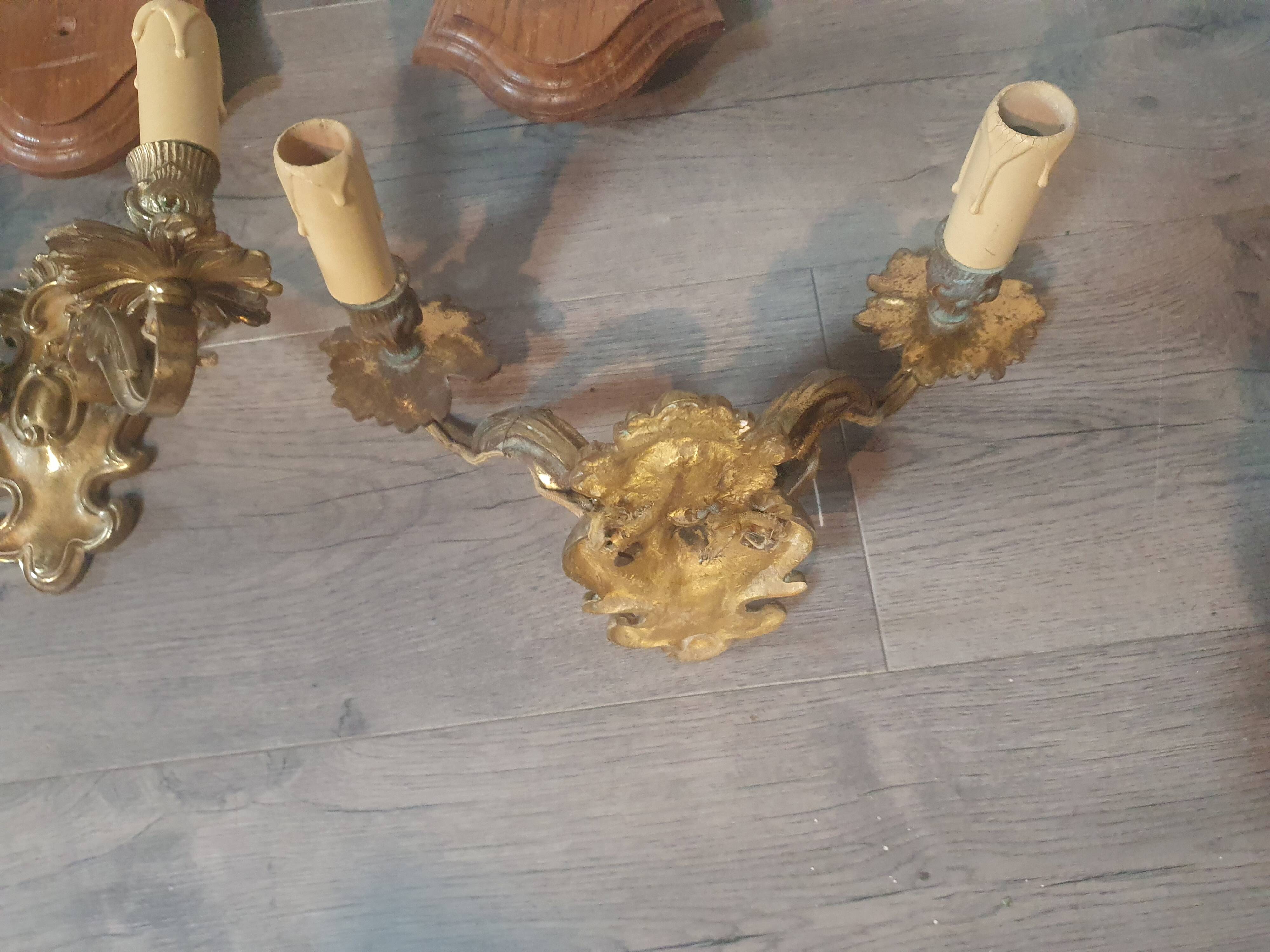 Pair of vintage gold metal wall lamp