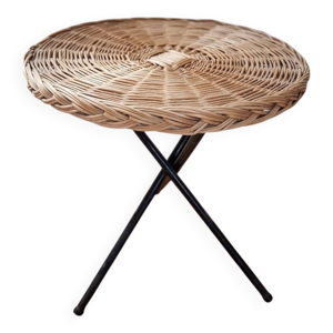 Guéridon tripode vintage - rotin