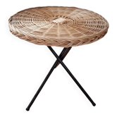 Vintage tripod rattan gueridon