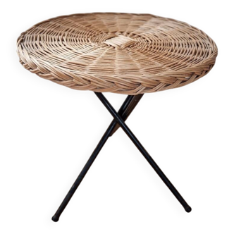 Vintage tripod rattan gueridon