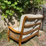 Sofa in wood, cane and green velvet