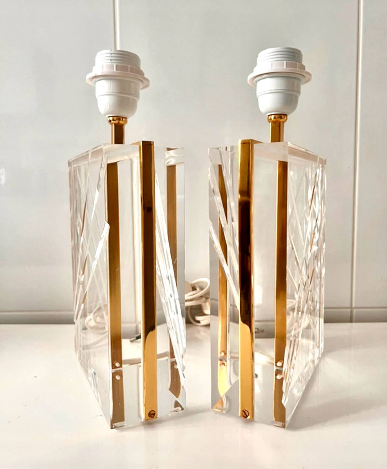 Pair of Lucite and gilt table lamps, Italy 1970