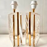 Pair of Lucite and gilt table lamps, Italy 1970