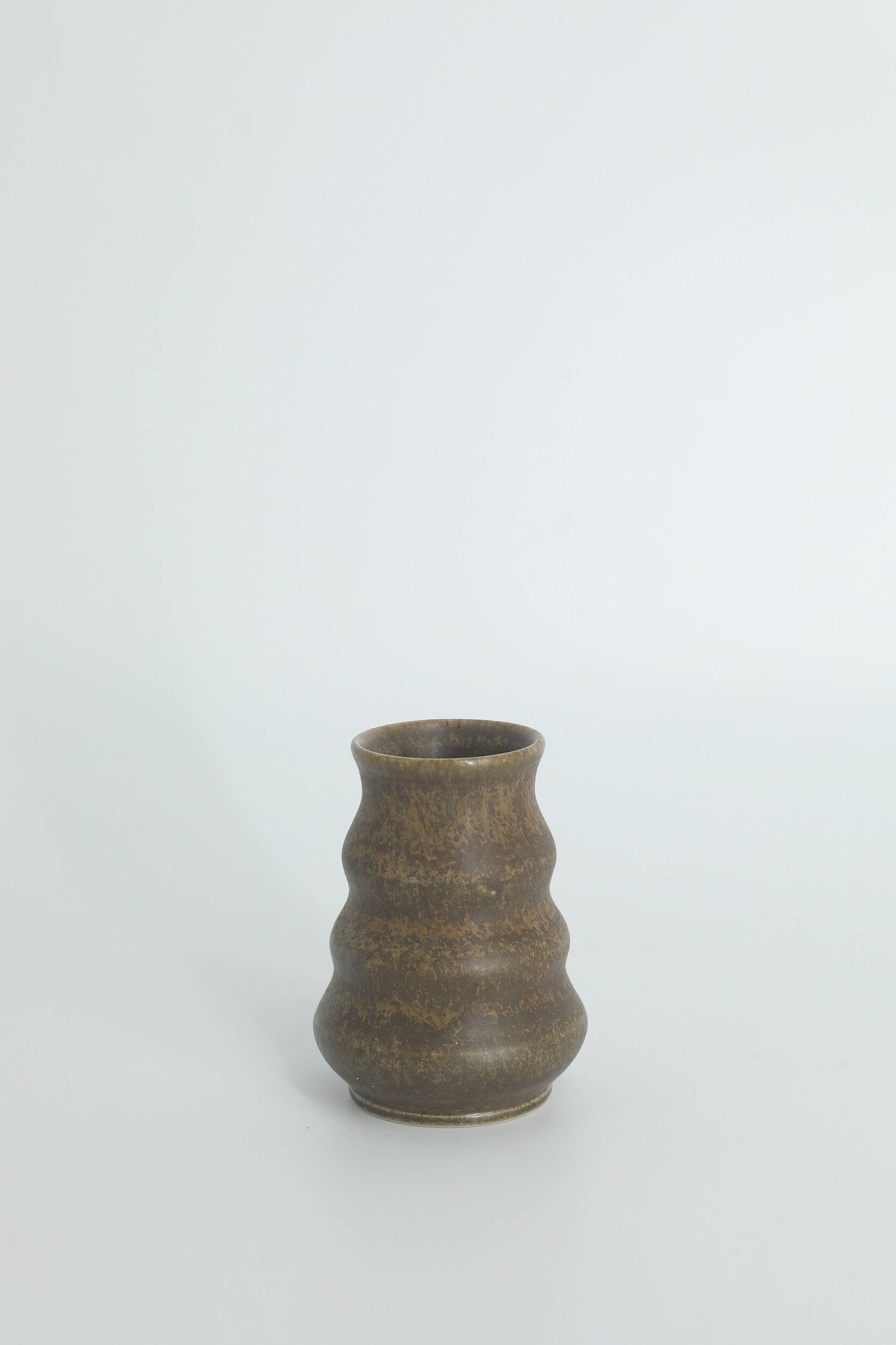 Small collection vases, mid-century modern Scandinavian, in glossy brown and blue stoneware, set of 3.