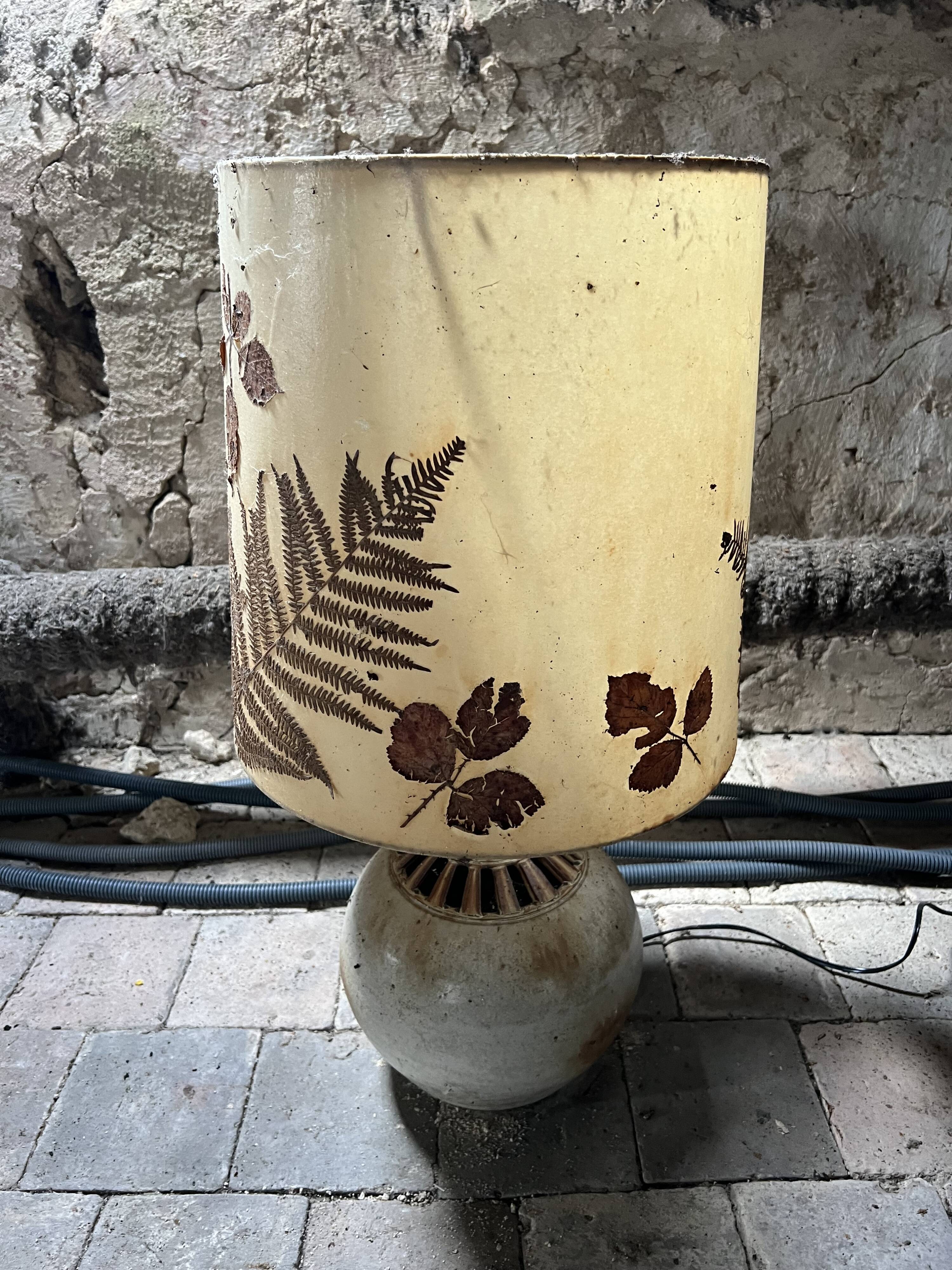 Vintage handmade lamp 1970 - natural leaf shade & base