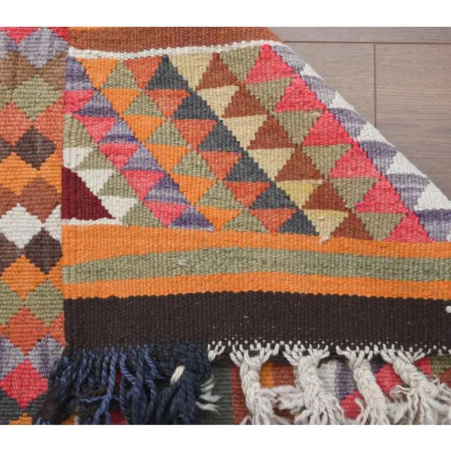 1970s Vintage Turkish Hand-Knotted Wool Cotton Orange Runner Rug 87x322