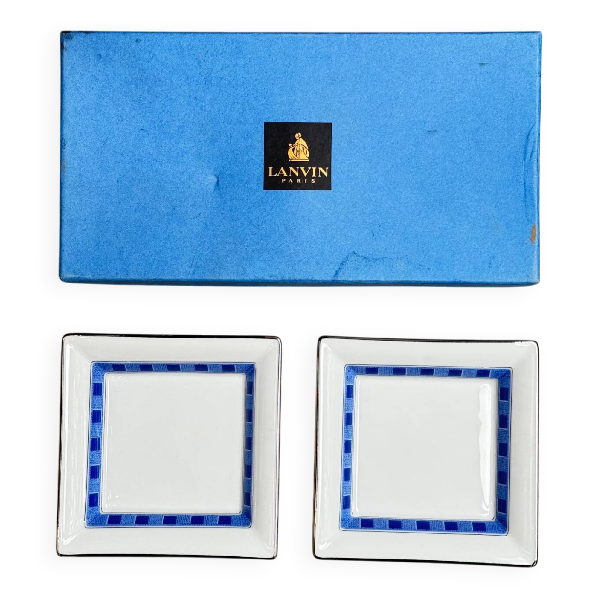 Two Lanvin porcelain trinket trays with original box