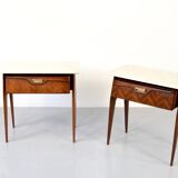 Set of 2 Italian Midcentury Rosewood and carrara bedsides tables
