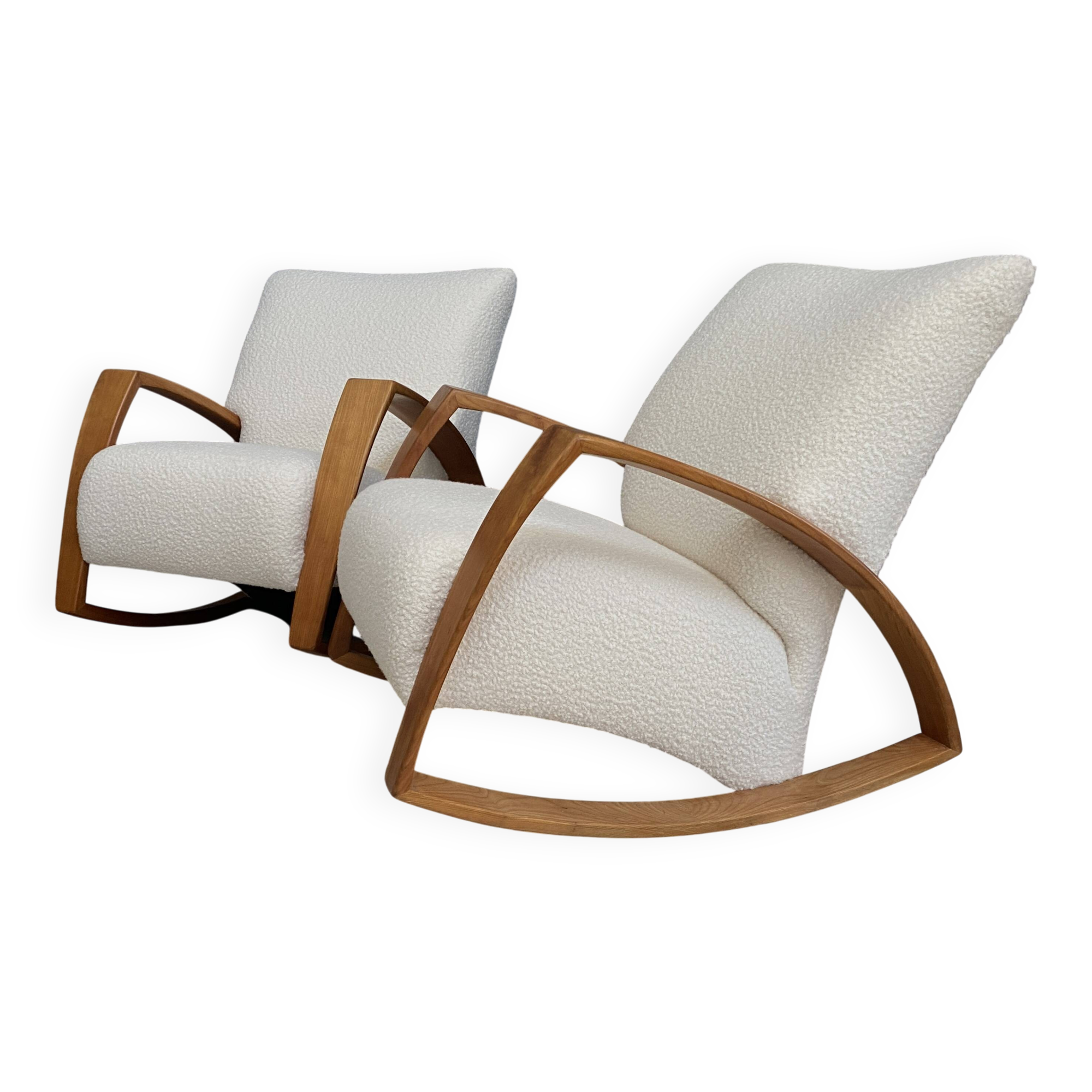 Pair of large rocking chairs reupholstered in White Boucle