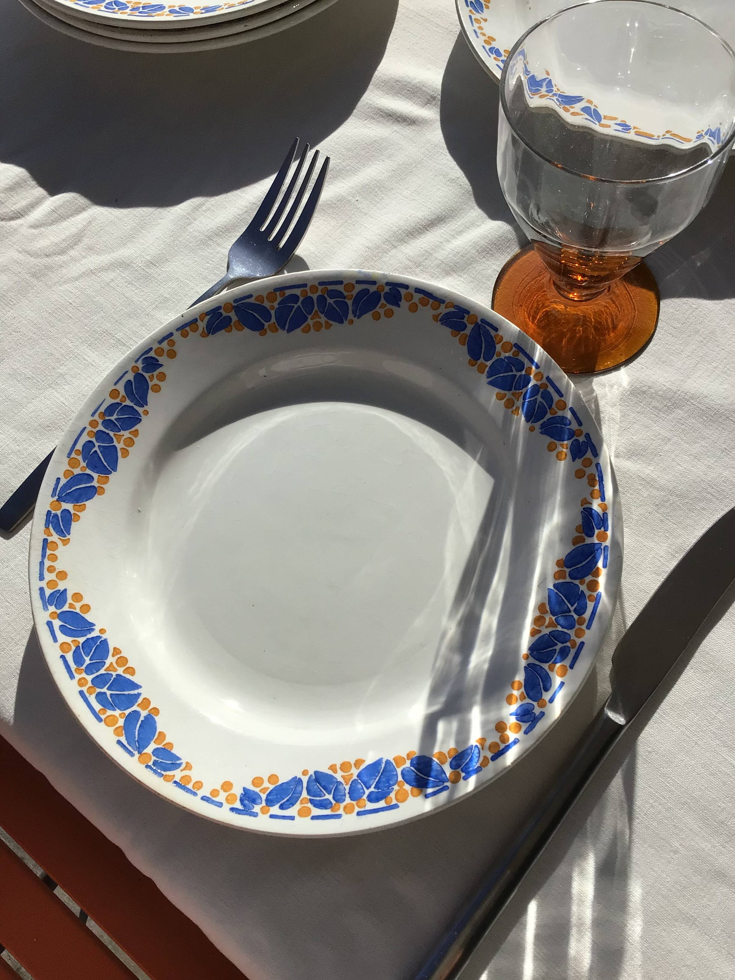 10 Colette HBCM blue and saffron dinner plates