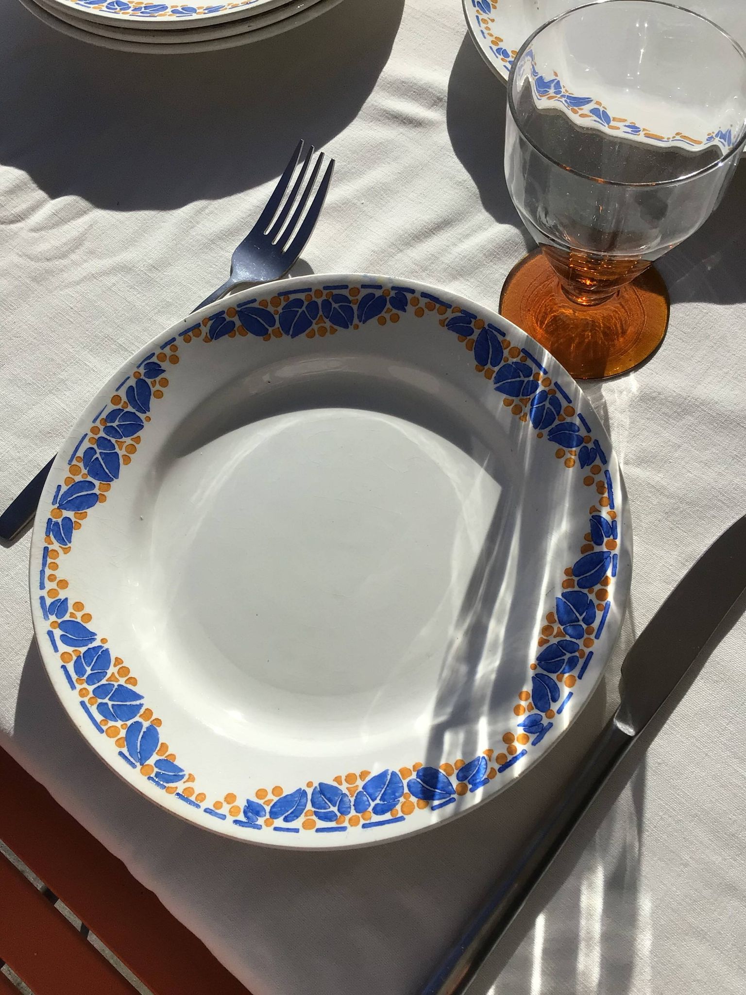 10 Assiettes plates Colette HBCM bleu et safran