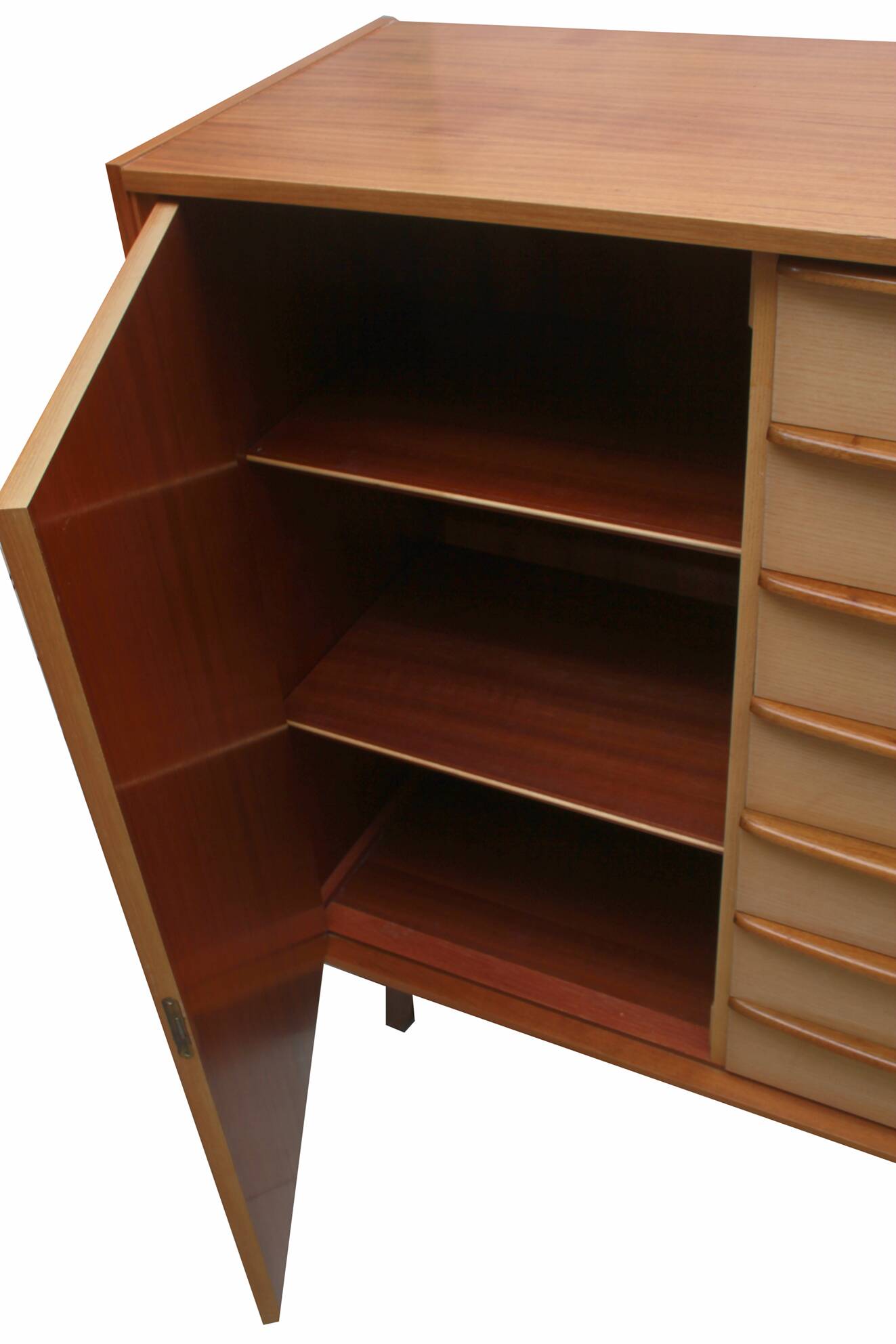 1950s chest of drawers bicolor maple/walnut