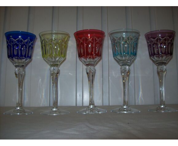 Set of five bohemian crystal glasses | Selency