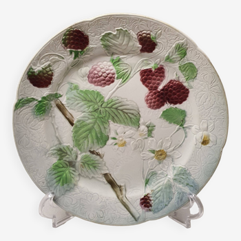 Assiette Décoratif Barbotine St Clément Made In France Motif Framboise Vintage