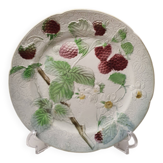 Assiette Décoratif Barbotine St Clément Made In France Motif Framboise Vintage