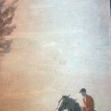 Tableau sans cadre Huile sur toile "chasse à courre"Vénerie, signature à identifier