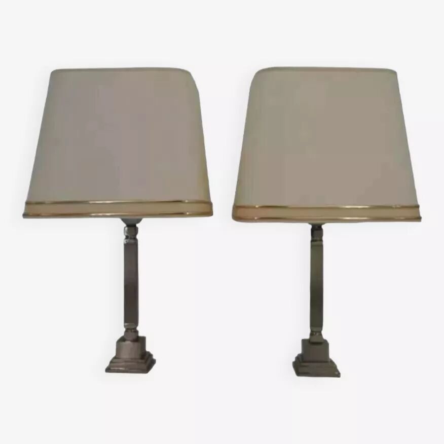 Paire de lampes en chrome et métal brossé